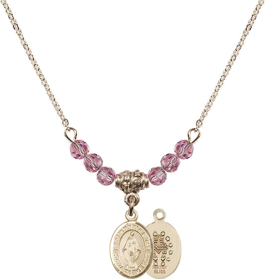 14kt Gold Filled Miraculous Birthstone Necklace with Rose Beads - 9078