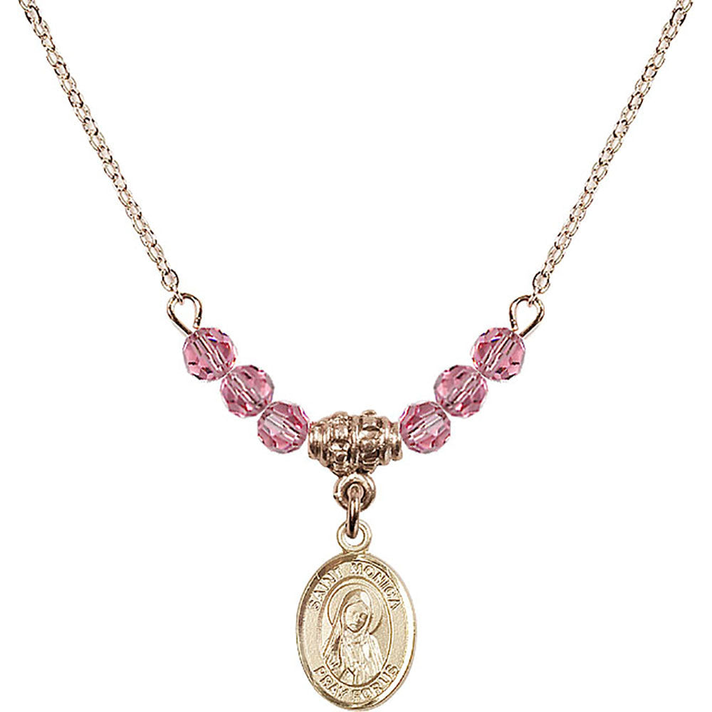 14kt Gold Filled Saint Monica Birthstone Necklace with Rose Beads - 9079