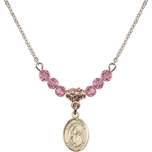 14kt Gold Filled Saint Monica Birthstone Necklace with Rose Beads - 9079