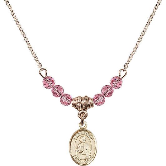 14kt Gold Filled Saint Philip the Apostle Birthstone Necklace with Rose Beads - 9083