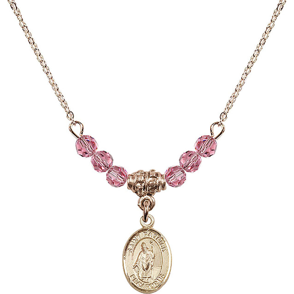 14kt Gold Filled Saint Patrick Birthstone Necklace with Rose Beads - 9084