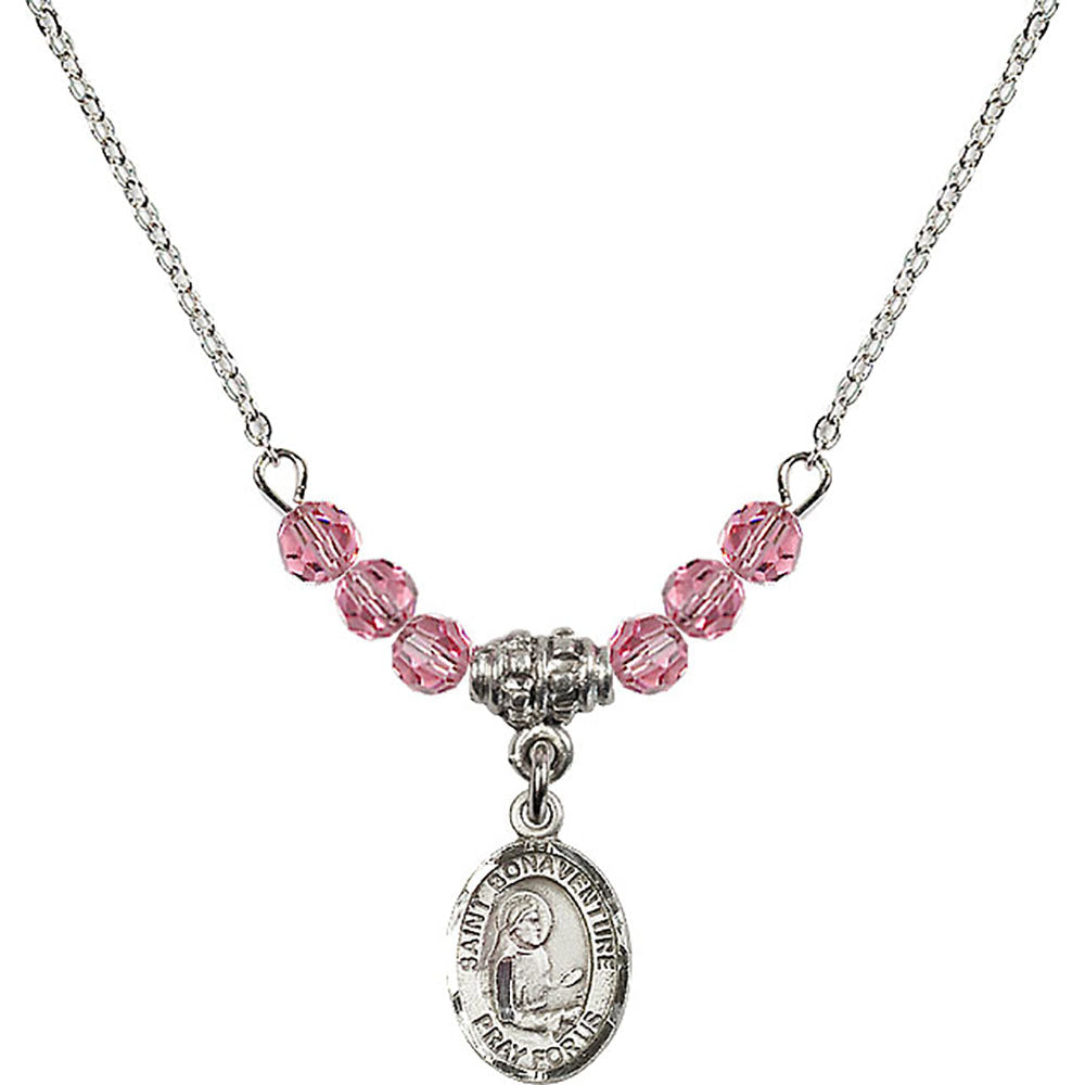 Sterling Silver Saint Bonaventure Birthstone Necklace with Rose Beads - 9085