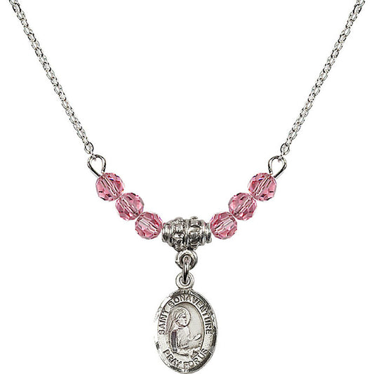 Sterling Silver Saint Bonaventure Birthstone Necklace with Rose Beads - 9085
