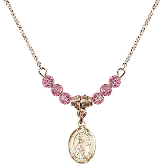 14kt Gold Filled Saint Paul the Apostle Birthstone Necklace with Rose Beads - 9086