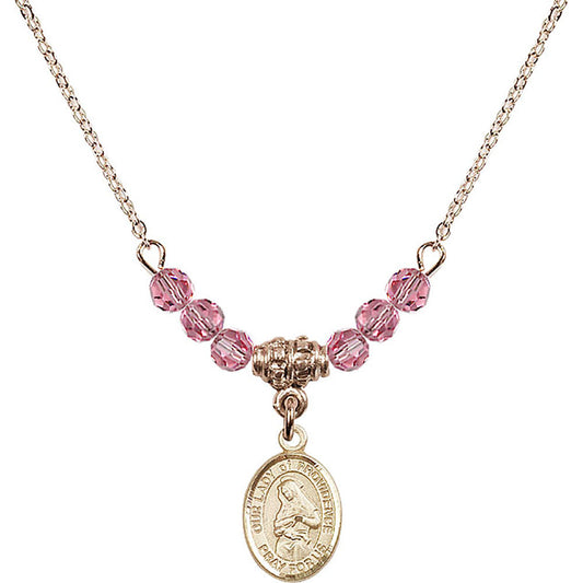 14kt Gold Filled Our Lady of Providence Birthstone Necklace with Rose Beads - 9087