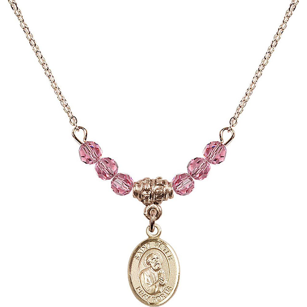 14kt Gold Filled Saint Peter the Apostle Birthstone Necklace with Rose Beads - 9090