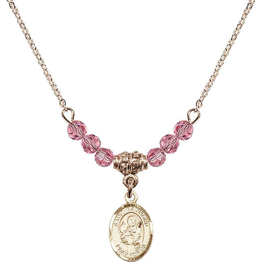 14kt Gold Filled Saint Raymond Nonnatus Birthstone Necklace with Rose Beads - 9091
