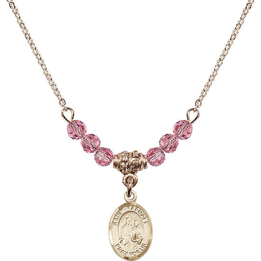 14kt Gold Filled Saint Raphael the Archangel Birthstone Necklace with Rose Beads - 9092