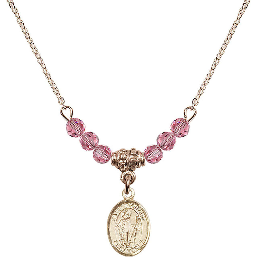 14kt Gold Filled Saint Richard Birthstone Necklace with Rose Beads - 9093