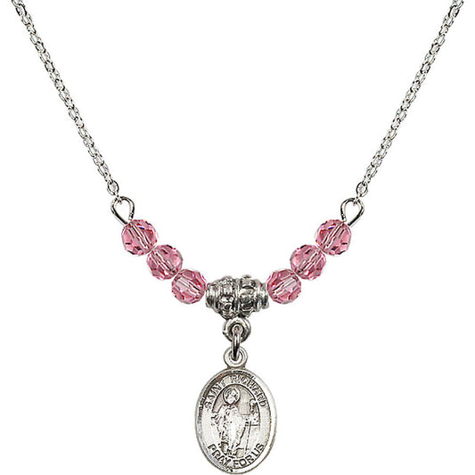Sterling Silver Saint Richard Birthstone Necklace with Rose Beads - 9093