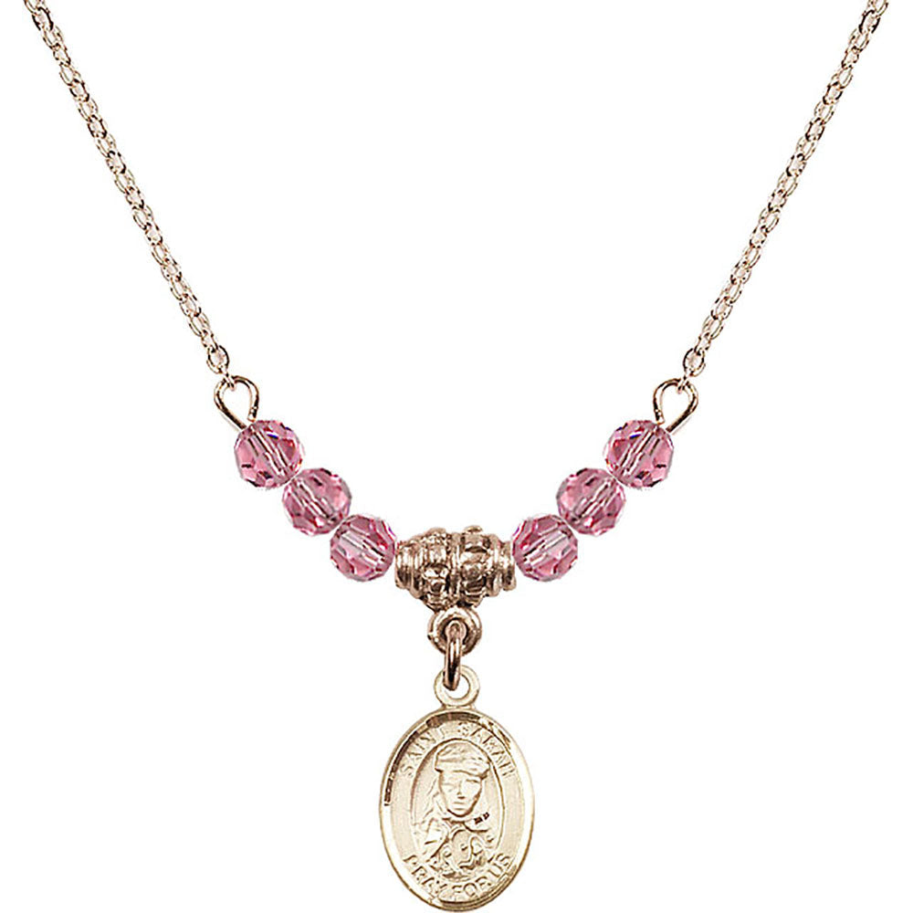 14kt Gold Filled Saint Sarah Birthstone Necklace with Rose Beads - 9097