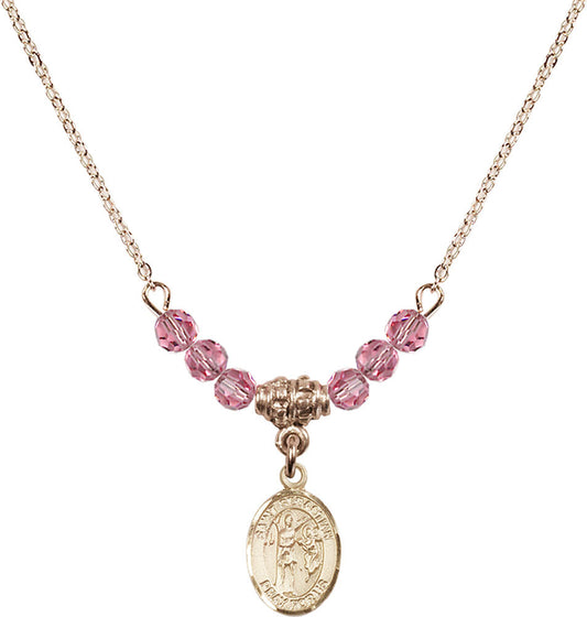 14kt Gold Filled Saint Sebastian Birthstone Necklace with Rose Beads - 9100