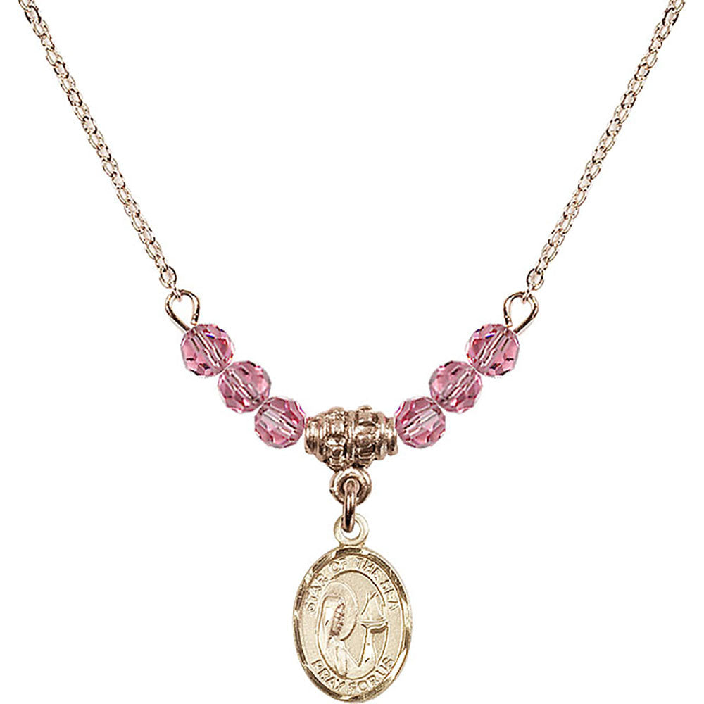 14kt Gold Filled Our Lady Star of the Sea Birthstone Necklace with Rose Beads - 9101