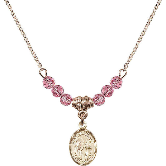 14kt Gold Filled Our Lady Star of the Sea Birthstone Necklace with Rose Beads - 9101