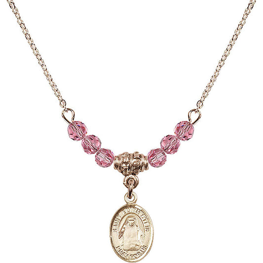14kt Gold Filled Saint Edith Stein Birthstone Necklace with Rose Beads - 9103