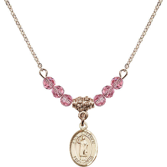 14kt Gold Filled Saint Stephen the Martyr Birthstone Necklace with Rose Beads - 9104
