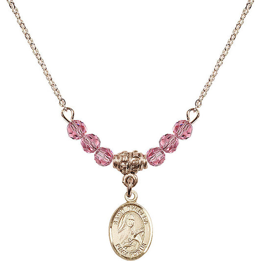 14kt Gold Filled Saint Theresa Birthstone Necklace with Rose Beads - 9106