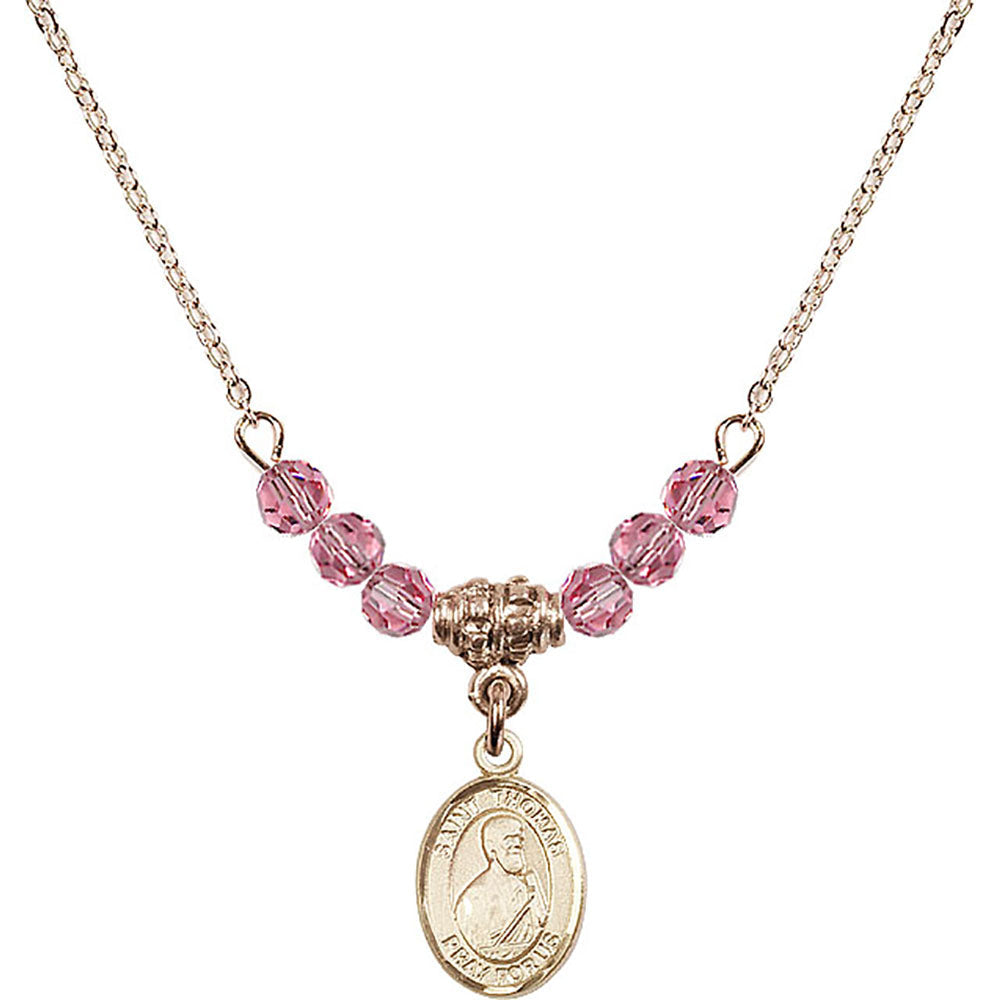 14kt Gold Filled Saint Thomas the Apostle Birthstone Necklace with Rose Beads - 9107