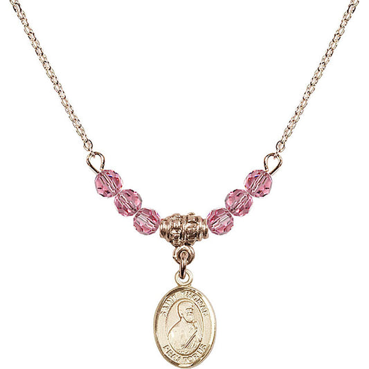 14kt Gold Filled Saint Thomas the Apostle Birthstone Necklace with Rose Beads - 9107