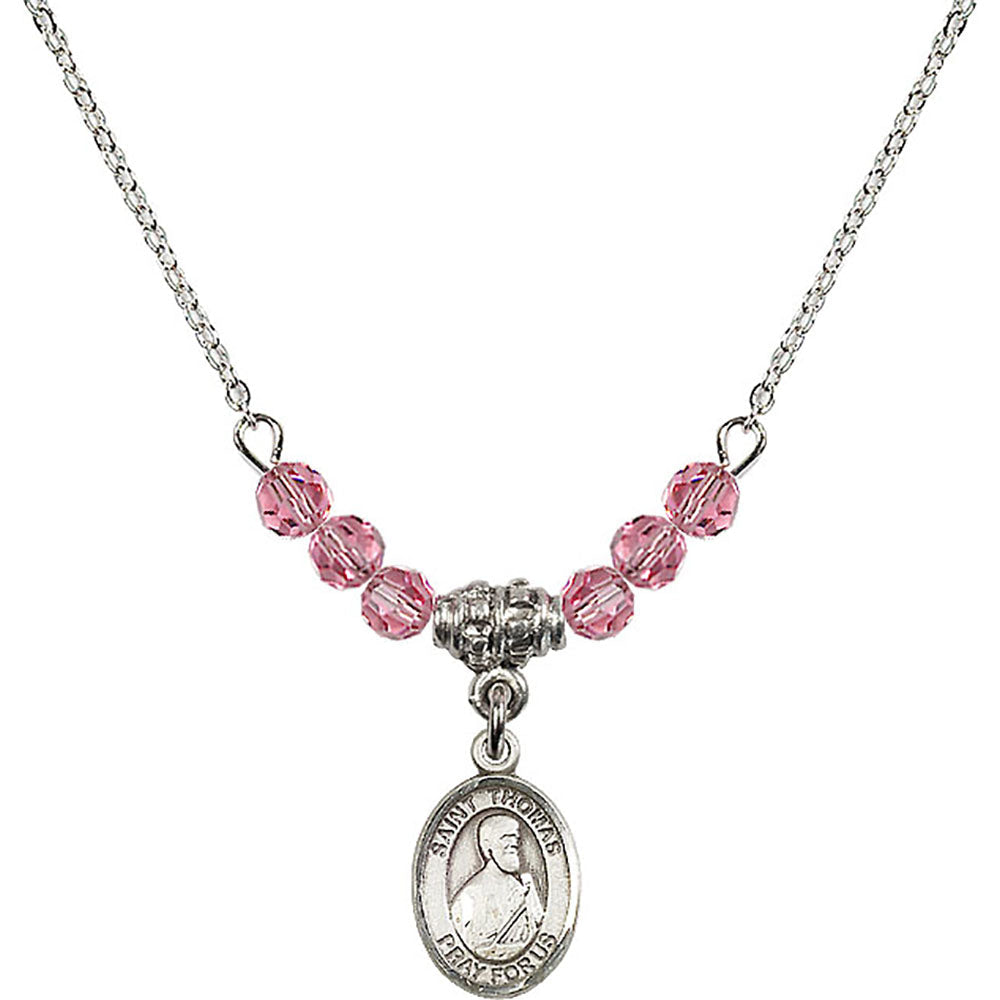 Sterling Silver Saint Thomas the Apostle Birthstone Necklace with Rose Beads - 9107