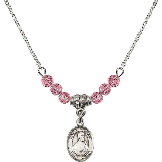 Sterling Silver Saint Thomas the Apostle Birthstone Necklace with Rose Beads - 9107