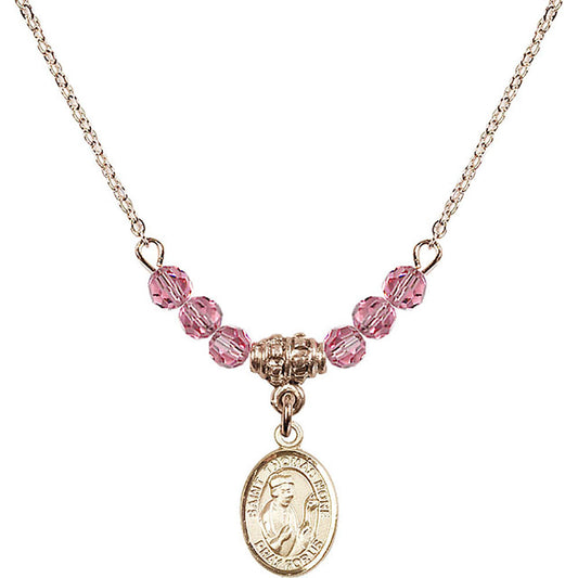 14kt Gold Filled Saint Thomas More Birthstone Necklace with Rose Beads - 9109