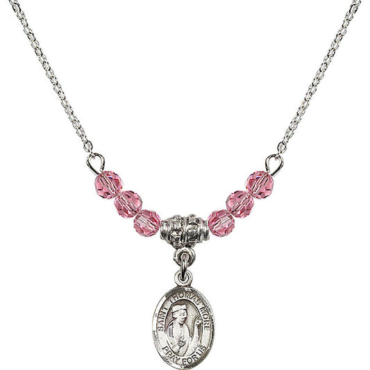 Sterling Silver Saint Thomas More Birthstone Necklace with Rose Beads - 9109