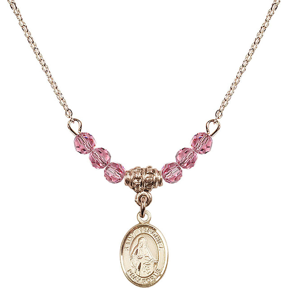 14kt Gold Filled Saint Veronica Birthstone Necklace with Rose Beads - 9110