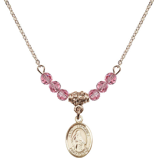14kt Gold Filled Saint Veronica Birthstone Necklace with Rose Beads - 9110