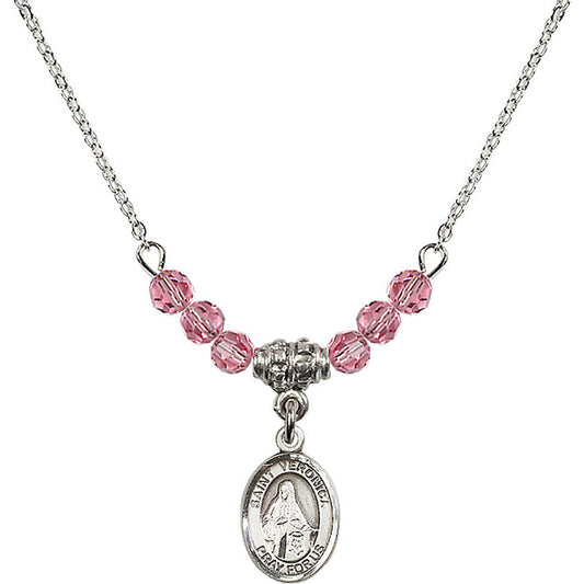 Sterling Silver Saint Veronica Birthstone Necklace with Rose Beads - 9110