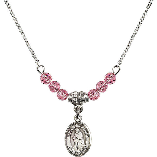 Sterling Silver Saint Juan Diego Birthstone Necklace with Rose Beads - 9111