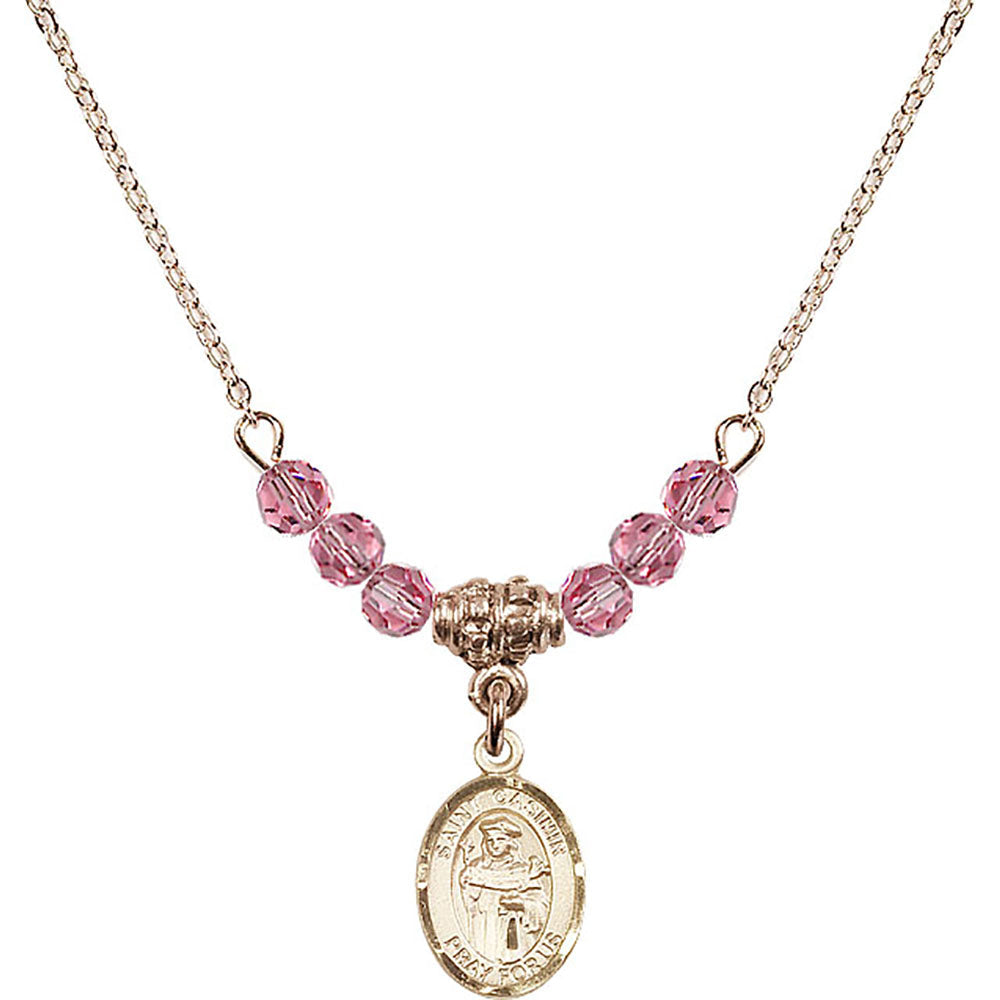 14kt Gold Filled Saint Casimir of Poland Birthstone Necklace with Rose Beads - 9113