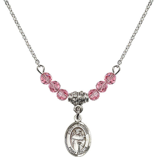 Sterling Silver Saint Casimir of Poland Birthstone Necklace with Rose Beads - 9113