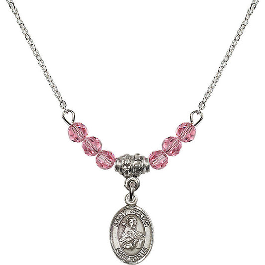 Sterling Silver Saint William of Rochester Birthstone Necklace with Rose Beads - 9114