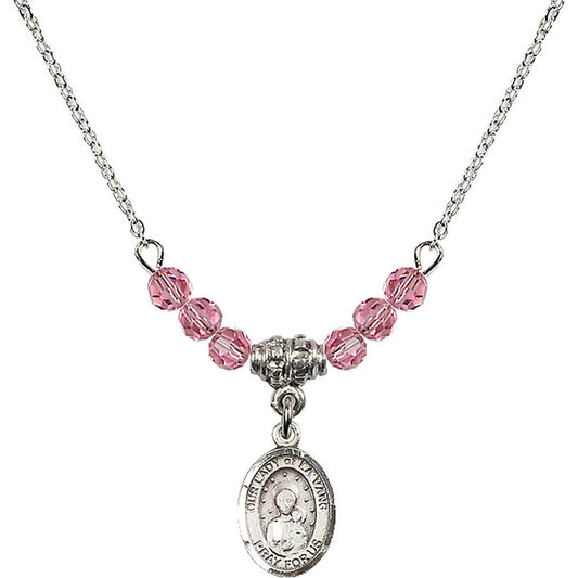 Sterling Silver Our Lady of la Vang Birthstone Necklace with Rose Beads - 9115