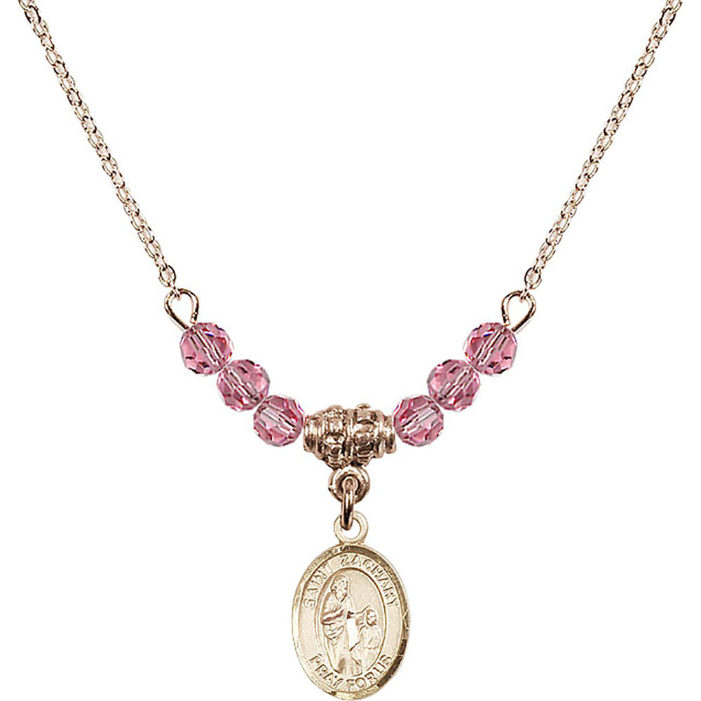 14kt Gold Filled Saint Zachary Birthstone Necklace with Rose Beads - 9116