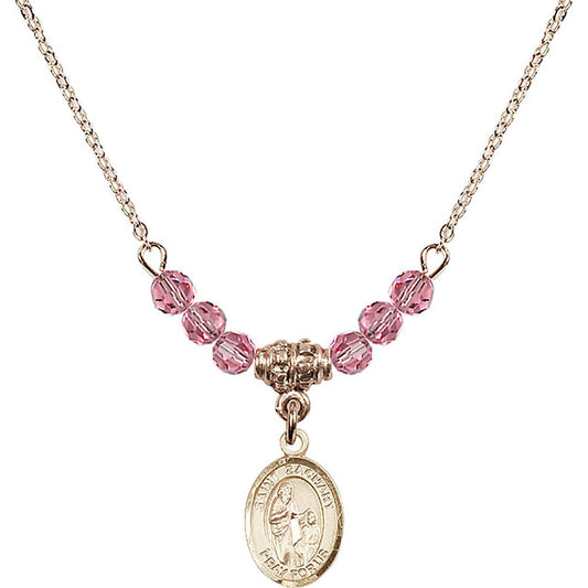14kt Gold Filled Saint Zachary Birthstone Necklace with Rose Beads - 9116