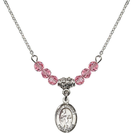 Sterling Silver Saint Zachary Birthstone Necklace with Rose Beads - 9116