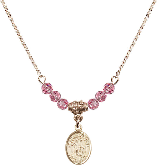 14kt Gold Filled Guardian Angel w/Child Birthstone Necklace with Rose Beads - 9118