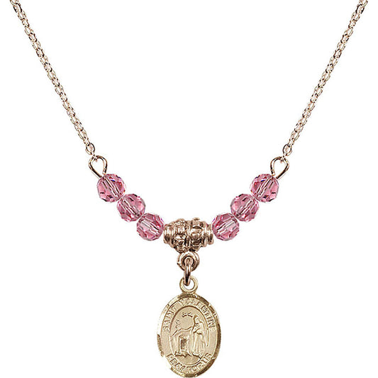 14kt Gold Filled Saint Valentine of Rome Birthstone Necklace with Rose Beads - 9121