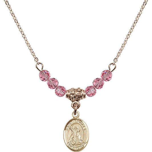 14kt Gold Filled Saint Bridget of Sweden Birthstone Necklace with Rose Beads - 9122