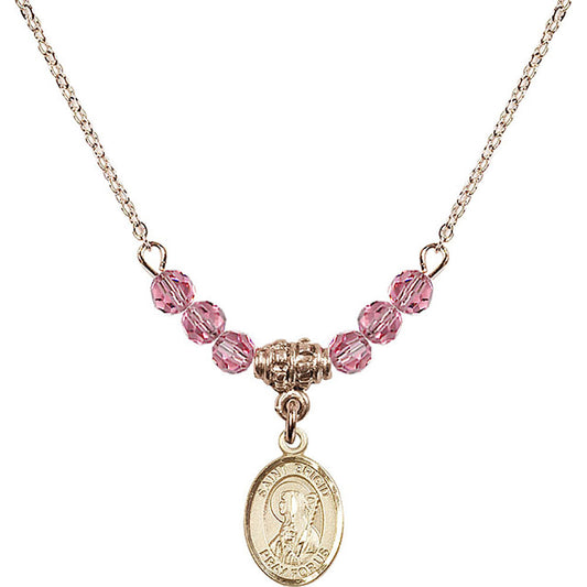 14kt Gold Filled Saint Brigid of Ireland Birthstone Necklace with Rose Beads - 9123