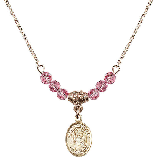 14kt Gold Filled Saint Stanislaus Birthstone Necklace with Rose Beads - 9124