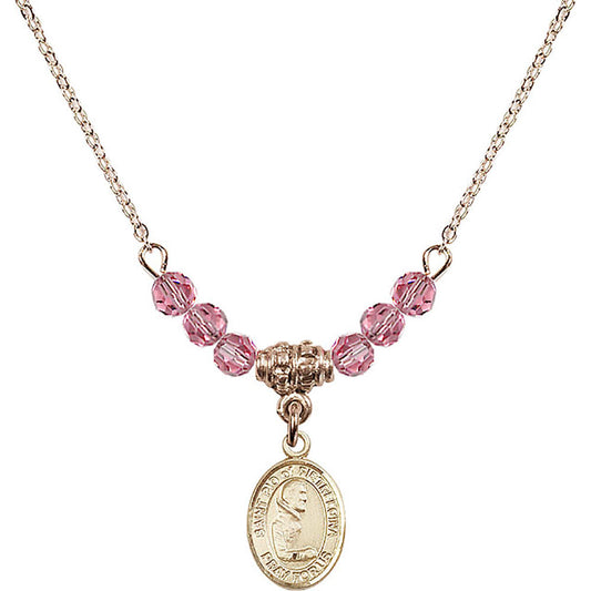 14kt Gold Filled Saint Pio of Pietrelcina Birthstone Necklace with Rose Beads - 9125