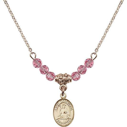 14kt Gold Filled Saint Walburga Birthstone Necklace with Rose Beads - 9126