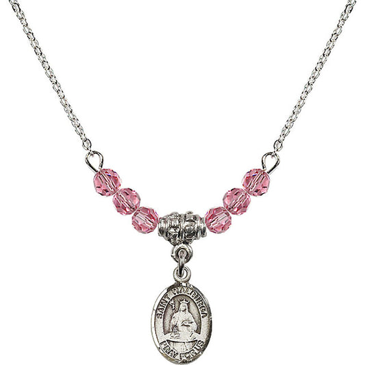 Sterling Silver Saint Walburga Birthstone Necklace with Rose Beads - 9126