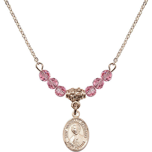 14kt Gold Filled Saint Marcellin Champagnat Birthstone Necklace with Rose Beads - 9131