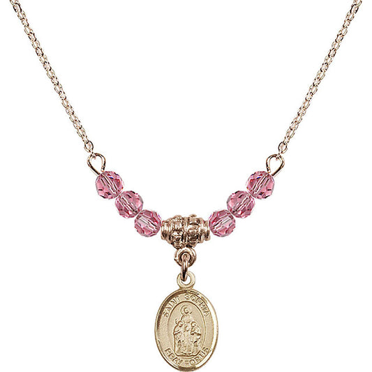 14kt Gold Filled Saint Sophia Birthstone Necklace with Rose Beads - 9136