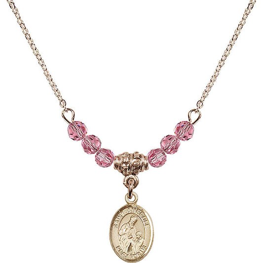 14kt Gold Filled Saint Ambrose Birthstone Necklace with Rose Beads - 9137