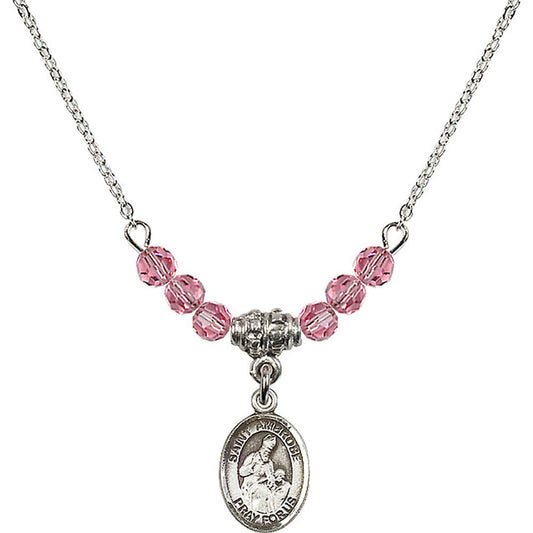 Sterling Silver Saint Ambrose Birthstone Necklace with Rose Beads - 9137